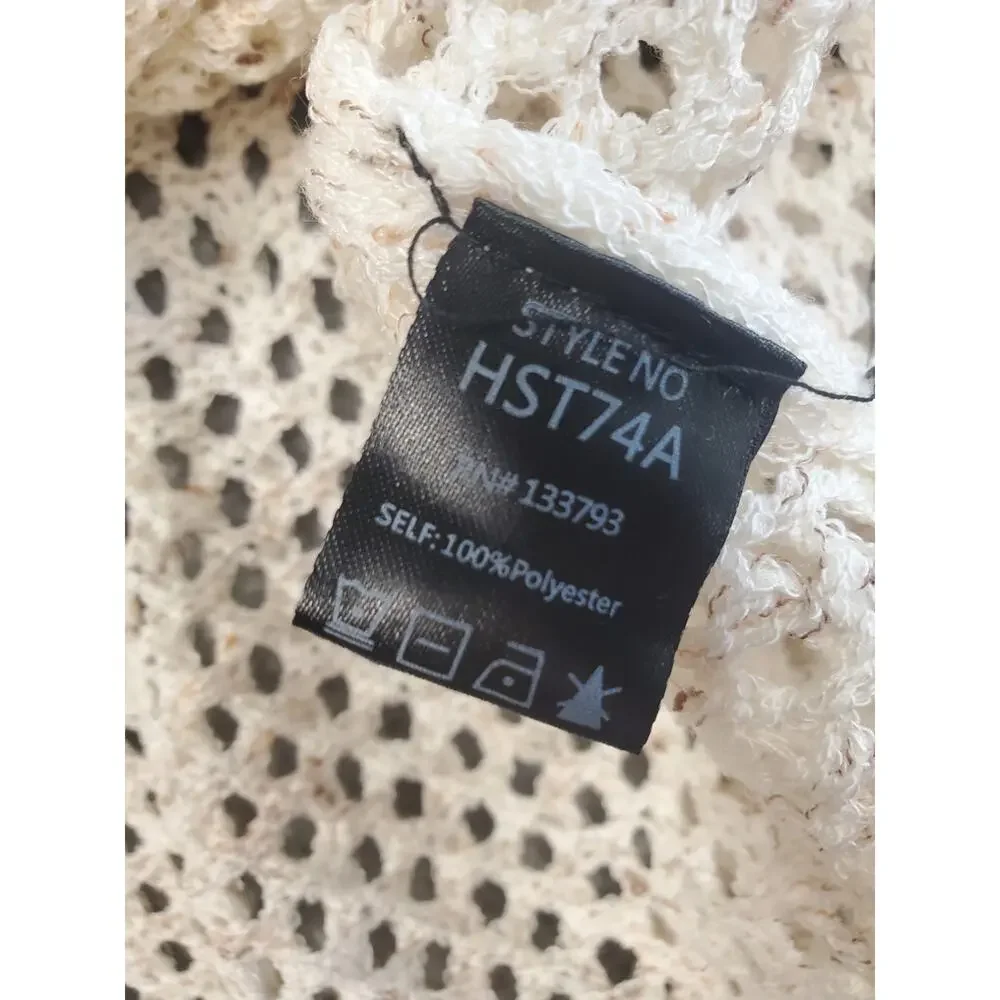 Women's POL Size Medium Cream Open Knit Boho Sweater Beach Coverup - Picture 6 of 7